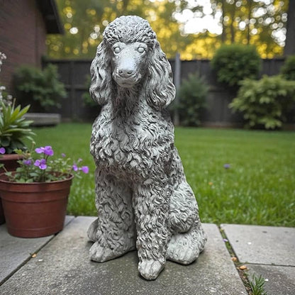 Poodle Concrete Statue Outdoor Dog Garden Figure Pet Memorial Stone Cement Sympathy Gift Yard Sitting Puppy Sculpture Pets Lovers Gift Patio Decoration