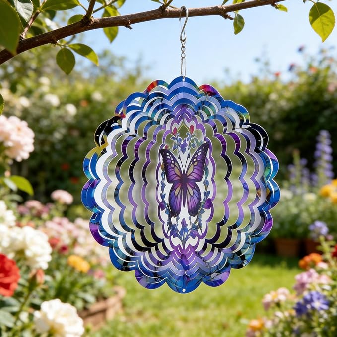 Butterfly Wind Spinners Outdoor, 3D Metal Butterfly Wind Spinner, Elegant Butterflies Wind Spinners Outdoor Hanging for Garden, Patio, Balcony, Birthday Gifts for Mom, Women, Grandma
