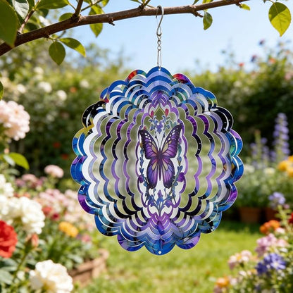 Butterfly Wind Spinners Outdoor, 3D Metal Butterfly Wind Spinner, Elegant Butterflies Wind Spinners Outdoor Hanging for Garden, Patio, Balcony, Birthday Gifts for Mom, Women, Grandma