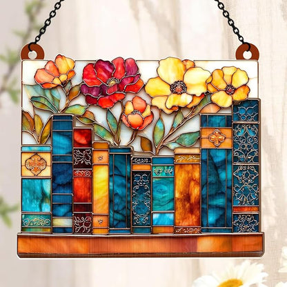 Jesuspirit - Window Hanging Suncatcher – Crystal Clear Acrylic & Wood Sun Catcher for Home Decor, for Women (The Floral Library, 8 Inches)