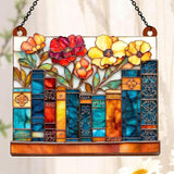 Jesuspirit - Window Hanging Suncatcher – Crystal Clear Acrylic & Wood Sun Catcher for Home Decor, for Women (The Floral Library, 6 Inches)
