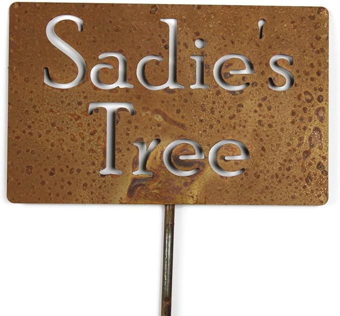 Classic Metal Garden Markers Clearance Items 20 to 33 Inches Tall (Sadie's Tree, Naturally Rusted)