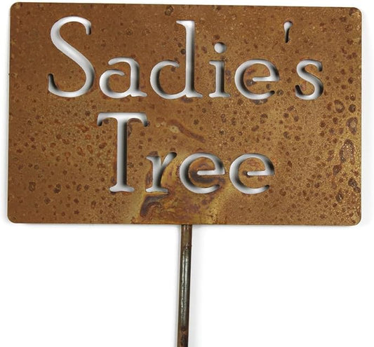 Classic Metal Garden Markers Clearance Items 20 to 33 Inches Tall (Sadie's Tree, Naturally Rusted)
