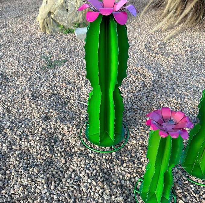 Handmade Blue Myrtle Cactus - Mexican Garden Art, Yard Art, Garden Decor, Indoor/Outdoor Metal Decor, Yard Decoration (Small - 9x11x6)