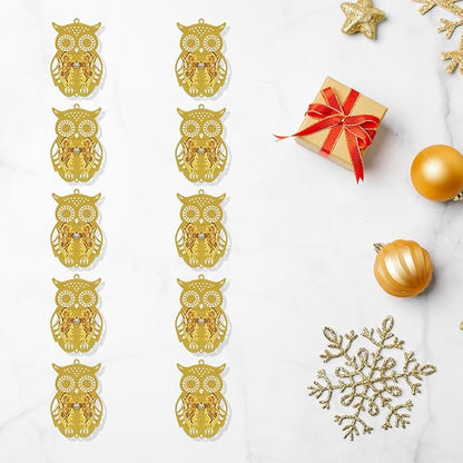 10pcs Gold Owl Metal Suncatcher Parts Hanging Window Pendant DIY Ornament Hand-Crafts Gifts