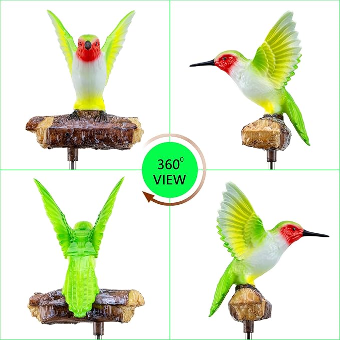 Hummingbird Solar Lights for Outside with Simulated Hummingbird Call and Breathing Light Waterproof Hummingbird Statue for Garden Decorative Stakes Lighting, for All Seasons