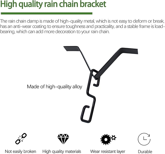 Rain Chains Gutters Adapter Clip, Rain Chain Water Diverter Accessories,Roof Gutter V Style Rain Chain Connector Hook 2Pcs