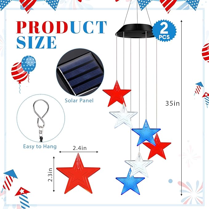 Fumete 2 Pack Solar Wind Chimes for Outside Star LED Color Changing Light Outdoor Mobile Wind Chime for Garden Patio Yard Porch Home Decor