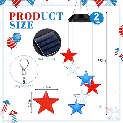 Fumete 2 Pack Solar Wind Chimes for Outside Star LED Color Changing Light Outdoor Mobile Wind Chime for Garden Patio Yard Porch Home Decor