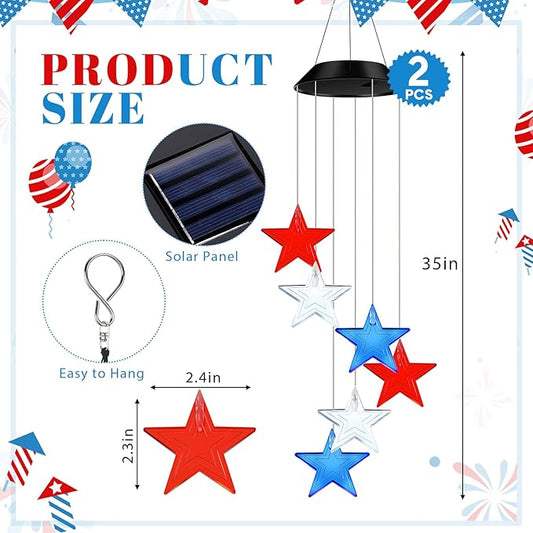 Fumete 2 Pack Solar Wind Chimes for Outside Star LED Color Changing Light Outdoor Mobile Wind Chime for Garden Patio Yard Porch Home Decor