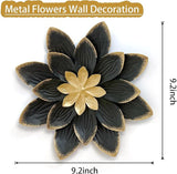 LIFFY 9.2“ Black and Gold Metal Flower Wall Art, Modern Rustic Floral Decor for Indoor Living Room Bedroom Office Outdoor Garden Patio Yard