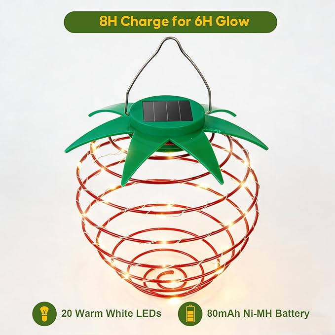 Solar Lights Outdoor, 4-Pack Decorative Strawberry Solar Garden Lights, Waterproof Outdoor Solar Lights for Patio Decor, Yard & Landscape, 20 LED Creative Hanging Fruit Lanterns for Garden Decor