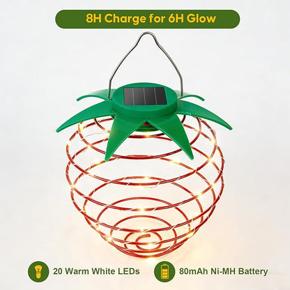 Solar Lights Outdoor, 2-Pack Decorative Strawberry Solar Garden Lights, Waterproof Outdoor Solar Lights for Patio Decor, Yard & Landscape, 20 LED Creative Hanging Fruit Lanterns for Garden Decor