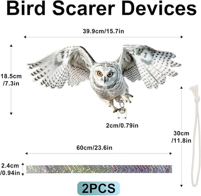 2Pack Fake Owls Hawk Plastic Owl, Reflective Hanging Owl Decoration, Barn Swallow Deterrent Garden Owls Scare Devices for Indoor Outdoor Garden,Yard