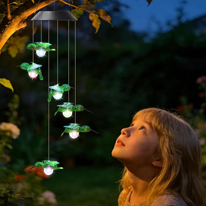 Solar Hummingbird Wind Chimes for Outside Garden, Patio, Yard – Decor for Festivals/Birthday/Christmas, for Women Mom Home Garden Patio Decor