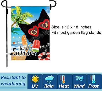 Seasonal Garden Flags Set of 11 Double Sided 12 x 18 Inch Cute Black Cat Yard Flags, Small Flags for Outside, Spring 4th of July Easter Outdoor Flags, Holiday Garden Flags for All Seasons