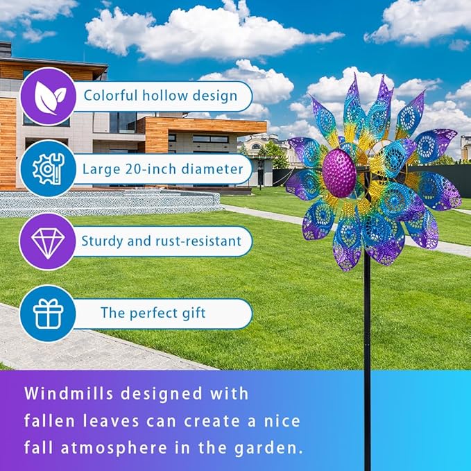 Large Wind Spinners Outdoor,Wind Spinner for Yard Metal Wind Sculptures & Spinners 82.8 Inch Windmill Kinetic Yard Art for Patio,Lawn & Garden Decor