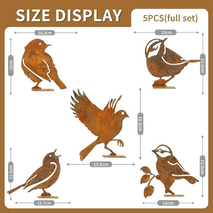 Geila 5PCS Rusty Birds Decoration, Fence Decorations Outdoor, Metal Birds Yard Decor Perfect Yard Art and Large Outdoor Ornaments (F)