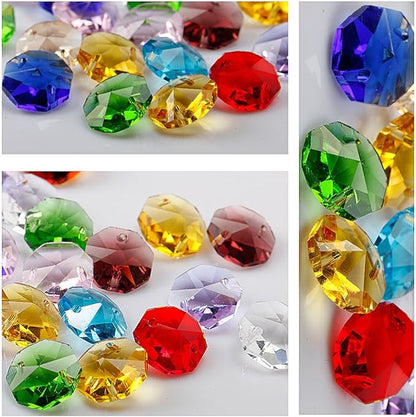 H&D 100pcs Multi Color Sun Catchers Crystal Glass 14mm Octagon Chandelier Beads for Suncatchers Wedding Home Window Garden Hanging Decor