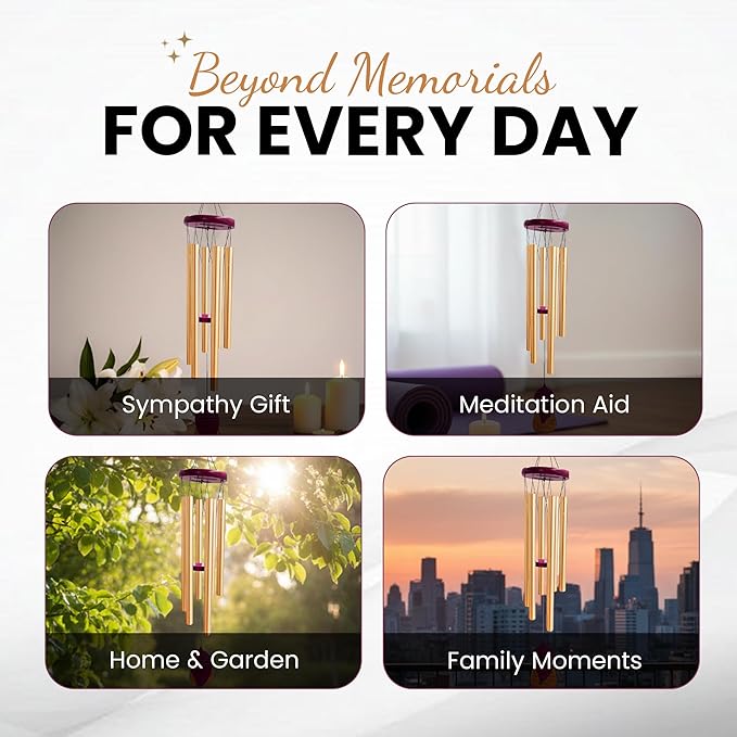 Memorial Wind Chimes for Loss of Loved One - 36" Tree of Life, Deep Toned Sympathy Windchimes Outdoors, Porch Decor, Double-Sided Engraved, Bereavement Gifts for Loss of Father, Mother - Gold