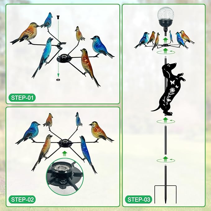 Solar Lights Yard Stakes-Bird Wind Spinners,Dachshund Garden Decor with Color Changing LED for Patio,Pathway,Lawn,Walkway,Outdoor Decorative