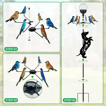 Solar Lights Yard Stakes-Bird Wind Spinners,Dachshund Garden Decor with Color Changing LED for Patio,Pathway,Lawn,Walkway,Outdoor Decorative