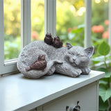 Cat Statue Outdoor Garden Decoration, Cat Memorial Stone Peaceful Sleeping Statues & Figurine Garden Decor for Patio Lawn Porch, 11.5" Tabby Grave Markers and Loss Pet Sympathy Gift