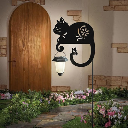 Cat Solar Lights Outdoor,Metal Black Cat Yard Decorations Outside for Garden Decor Stake,Solar Lights for Pathway,Women Gifts