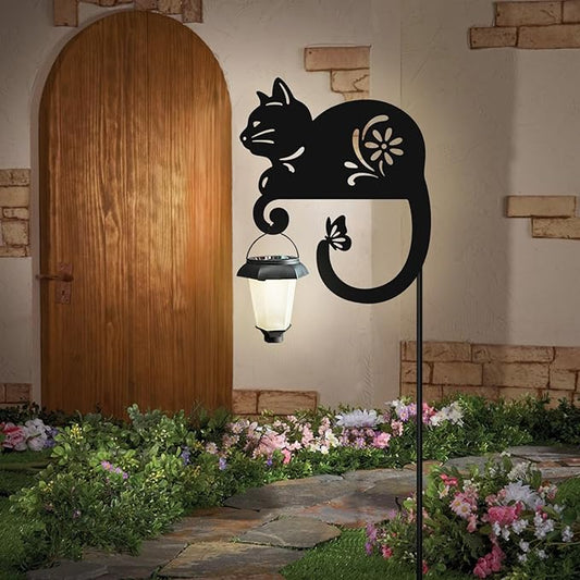 Cat Solar Lights Outdoor,Metal Black Cat Yard Decorations Outside for Garden Decor Stake,Solar Lights for Pathway,Women Gifts