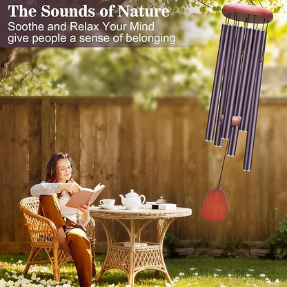 Large Aluminium Wind Chimes Outside, Soothing Melodic Memorial Sympathy Wind Chime, Suitable Outdoor Garden Decor, Gift for Mom Women Neighbors (Brown Wind Chime -36“)