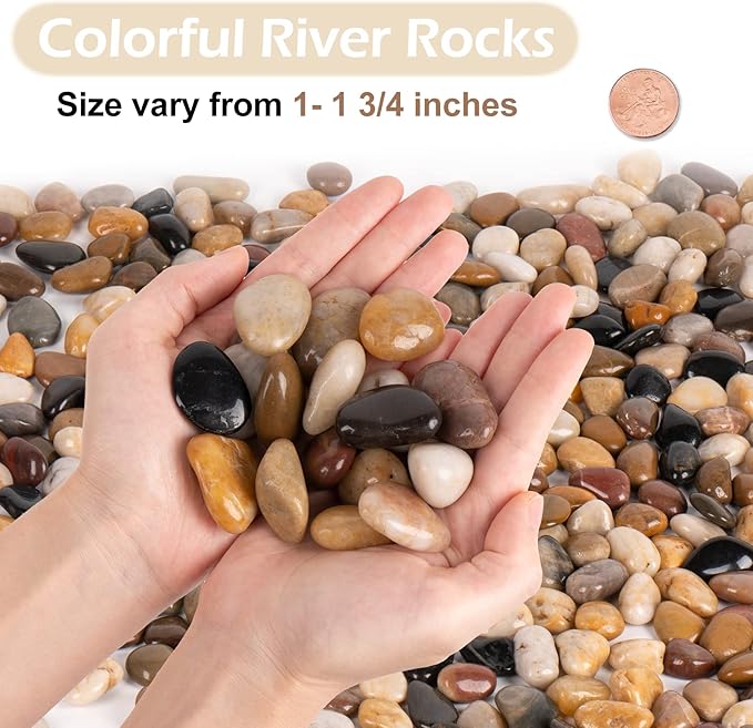 GASPRO 15lb Natural River Rocks Decorative Rocks for Plants and Garden Landscaping, Polished River Stone for Outdoor Decor, 1-1 3/4 Inch