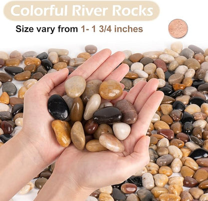 GASPRO 15lb Natural River Rocks Decorative Rocks for Plants and Garden Landscaping, Polished River Stone for Outdoor Decor, 1-1 3/4 Inch