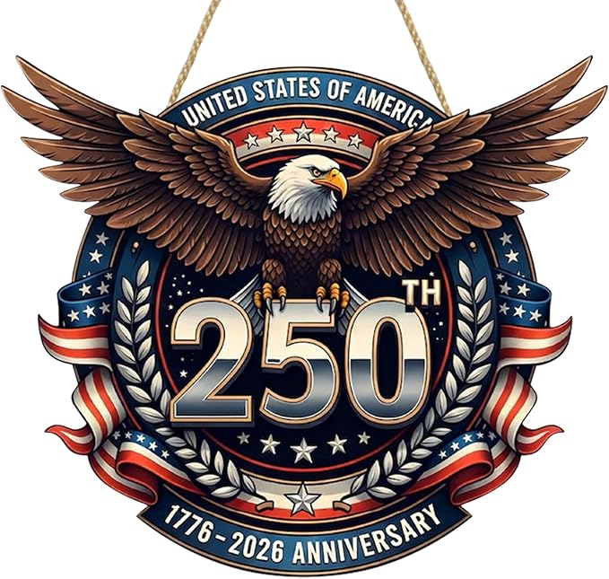 USA 250th Anniversary Double-Layer Wooden Sign Large Reusable USA 250th Bald Eagle American Flag Stars Stripes 1776-2026 250th Anniversary Rustic Wood Twine Hanging Door Wall Patriotic Decor 1 Pcs