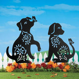 Metal Dog Garden Stake,Metal Dog Garden Decor for Outside,Patio,Outdoor,Charming Set of 2 Dogs Statues for Garden