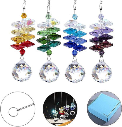 HDCRYSTALGIFTS 4PCS Crystal Hanging Sun Catchers for Window Indoor Rainbow Maker Suncatchers Crystals Ball Prism Chakra Octagon Bead Decor for Home Garden,10.5inch