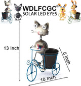 Metal Yard Art Cat on Bike Solar Statue Light, Solar Statue Light Garden Decoration, Best Gift for Cat Lovers.