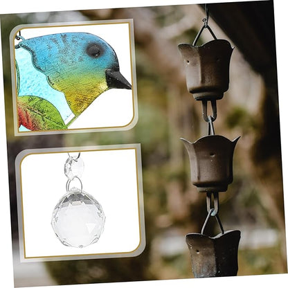 Glass Bird Statue Hanging Pendant Creative Songbird Sculpture with Lifelike Crystal Design Iron Garden Decor for Outdoor and Patio Decoration