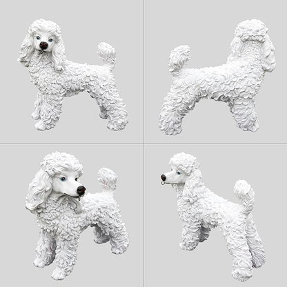 White Poodle Garden Statue with Solar Lantern & Double-Sided Welcome Sign, 14" Realistic Dog Sculpture, Waterproof Resin Poodle Figurine for Yard Lawn Patio Decor, Gift for Poodle Lovers