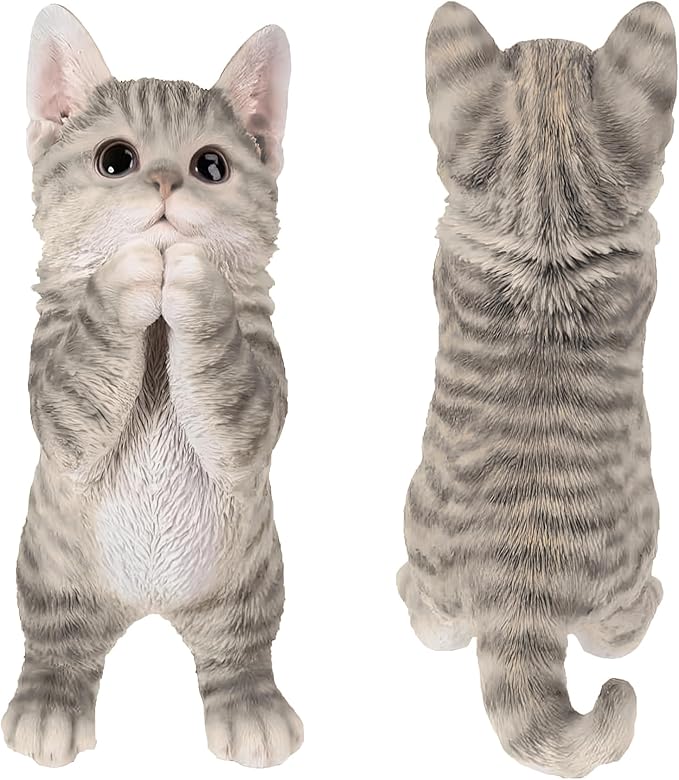 Elenon Praying Cat Figurine Garden Decor, Ornaments Pets Memorial Art Decorative, Kitten Statue Gift for Home Yard Patio Lawn Flower Bed (Grey)