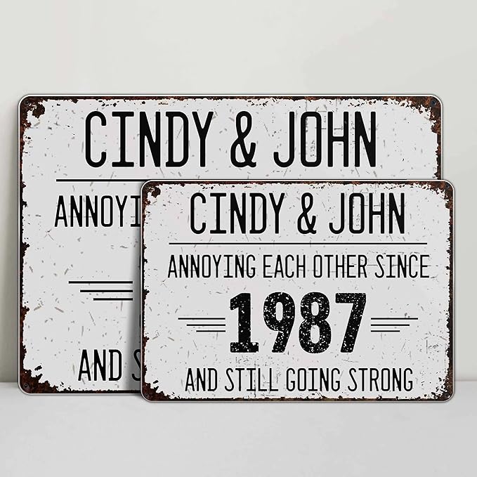 Annoying Each Other Since And Still Going Strong Personalized Metal Sign, Custom Anniversary Couple Metal Sign with Name, Annoying Each Other Metal Garden Sign for Couples, Gifts for Husband Wife
