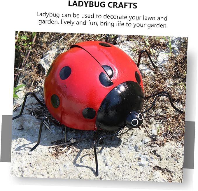 balacoo 1pc Seven Star Ladybug Ornament Animal Garden Statues Iron Ladybug Ladybugs Wall Sculptures Metal Ladybug Wall Art Outdoor Fencing Decor Ladybug Crafts Iron Parts Red Beetle, 29X22X11CM