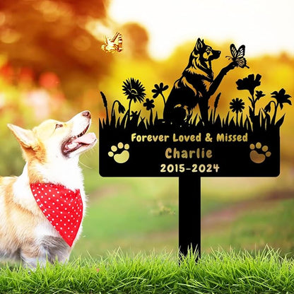 Custom German Shepherd Dog Memorial Grave Marker,Personalized Metal Flora Dog Memorial Stake,Dog Memorial Plaque Burial Stake Engraved Sign,Sympathy Grave Stake for Lost Dog,Dog Headstone