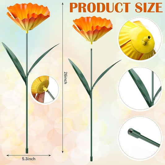 MorningRo 5 Pack Metal Flowers Garden Stake Decor for Outside 25. 2 Inch Metal Flowers Stakes Garden Decorations for Outdoor Yard Patio Lawn Porch Pathway