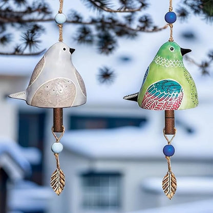 Wind Chimes for Outside – Handcrafted Small Wind Chime with Metal Leaf & Colorful Beads, Weather-Resistant Outdoor Hanging Decor for Garden, Patio, or Balcony (Single Bird-Blue)