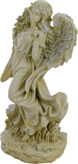 Northlight 18" Heavenly Gardens Distressed Almond Brown Angel with Bird and Bouquet Outdoor Patio Garden Statue