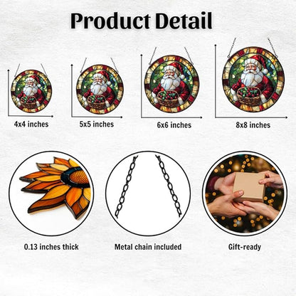 Santa Claus Acrylic Suncatcher Stained Glass Effect Window Car Hanging Christmas Ornament Indoor Outdoor Decor Garden Sun Catcher Panel for Christmas Lover for Women Mom Grandma