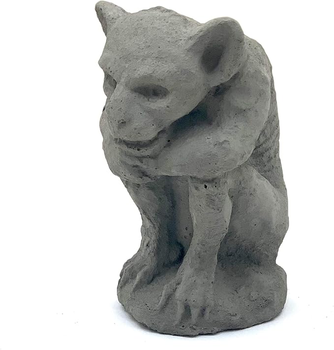 Sitting Gargoyle Statue (Set/2): Solid Durable Stone with Distressed Texture. Perfect Home Design & Sealed for Outdoor Use. Handcrafted USA. (Antique/Gray)