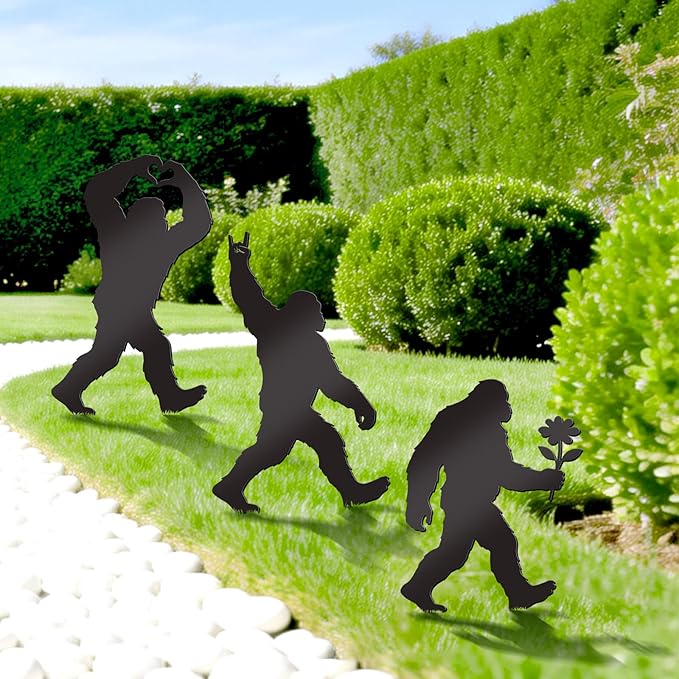 3 Pcs Metal Bigfoot Yard Decor, Unique Bigfoot Decor and Animal Gifts, Black Metal Yard Decor, Outdoor Animal Sasquatch Decor for Patio Garden and Lawn (Unique)