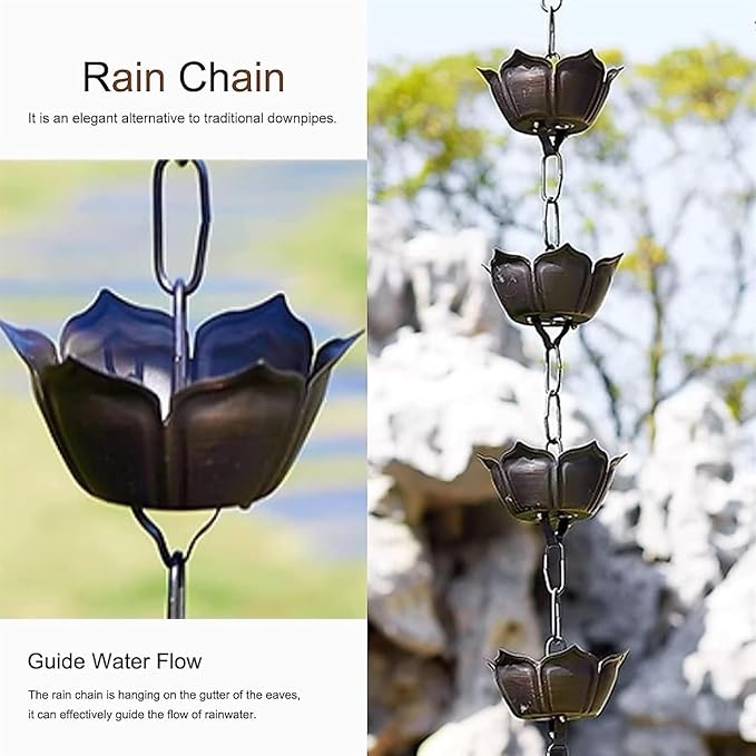 Copper Old Rain Chain for Gutters, Roof Rain Collector/Diverter, Metal Chain Type for Villa Temples(Style 1,2.6m/8.5ft)