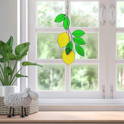 Lemon Leaf Suncatchers - Real Stained Glass Window Hangers - Sun Catchers - Indoor Window Gifts for Plant Lovers